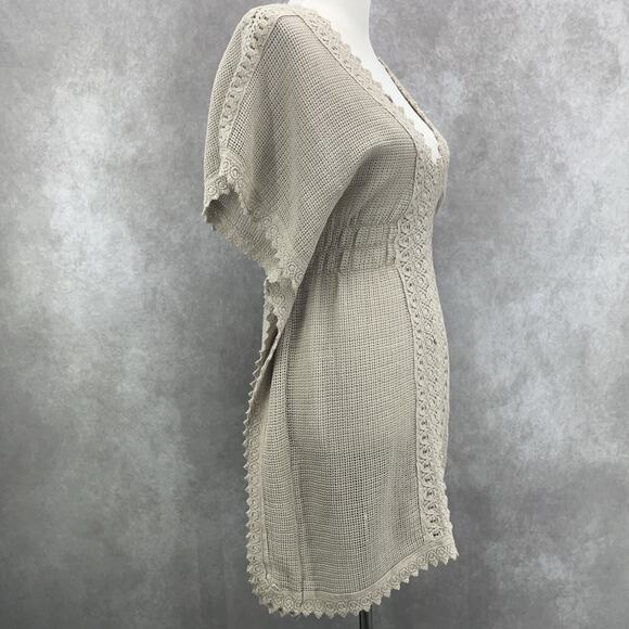 Seaspice Resort Wear Womens L Tan Tunic Cover Up Crochet Peruvian Cotton Boho - Picture 3 of 6